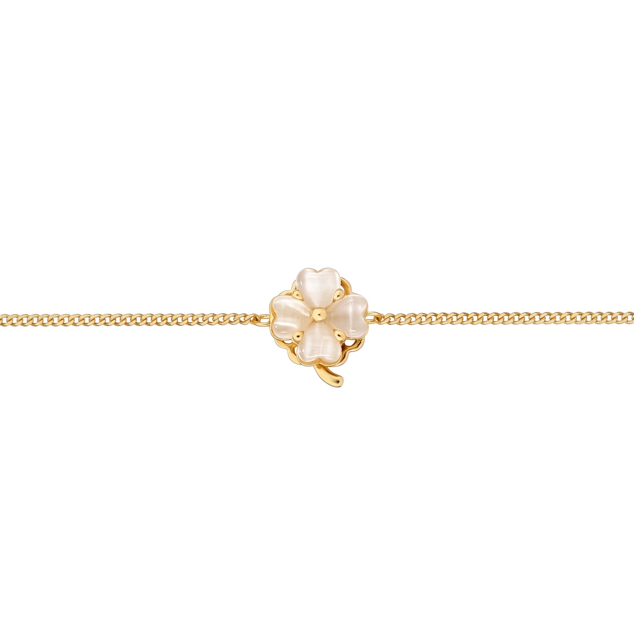 Lucky Clover Bracelet — Gold, White Cat's Eye
