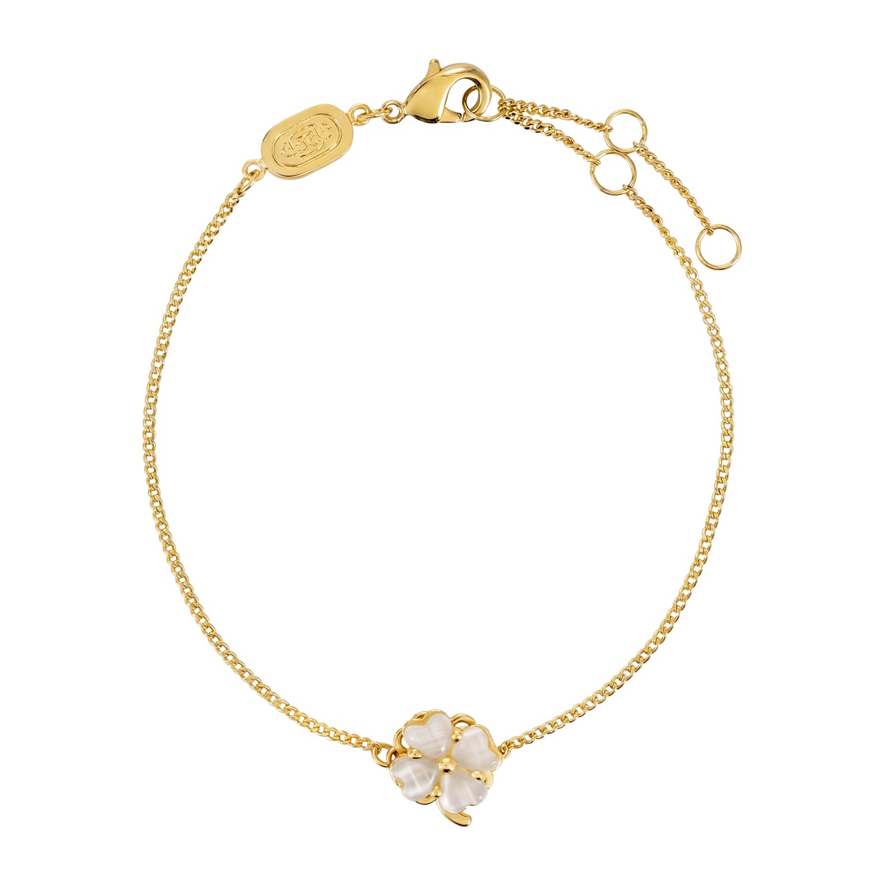 Lucky Clover Bracelet — Gold Chain, White Stone