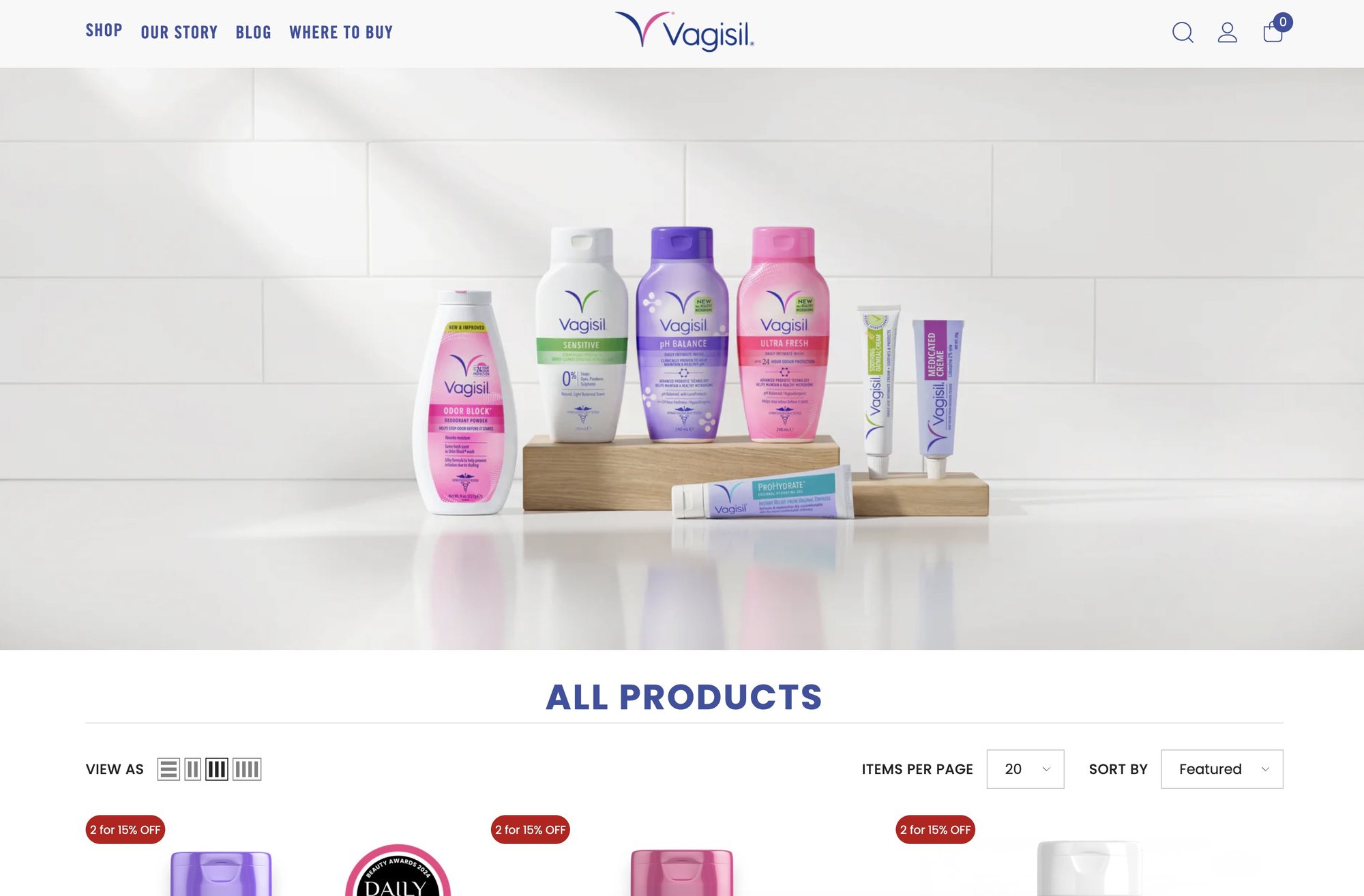 Vagisil official website with GradePixel banners