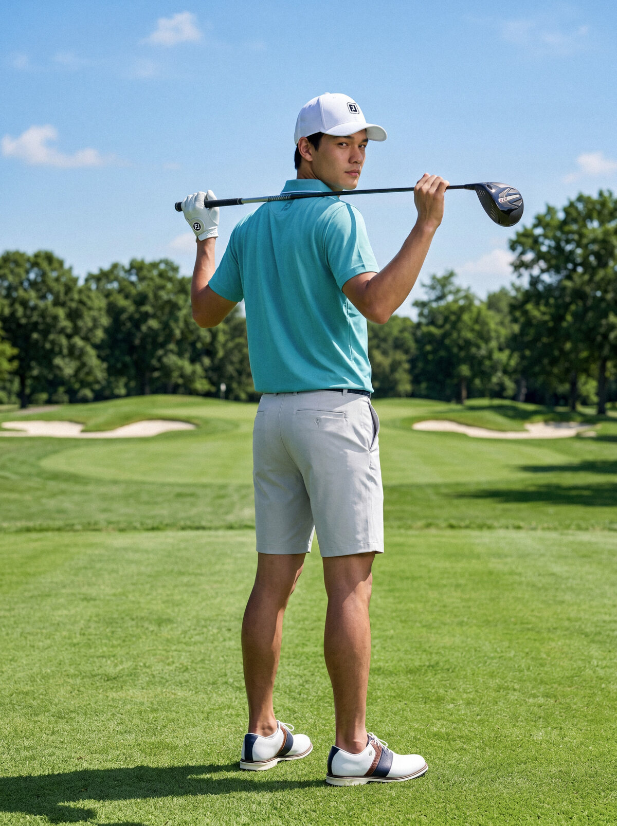 footjoy golf apparel ai mens aquamarine polo standing