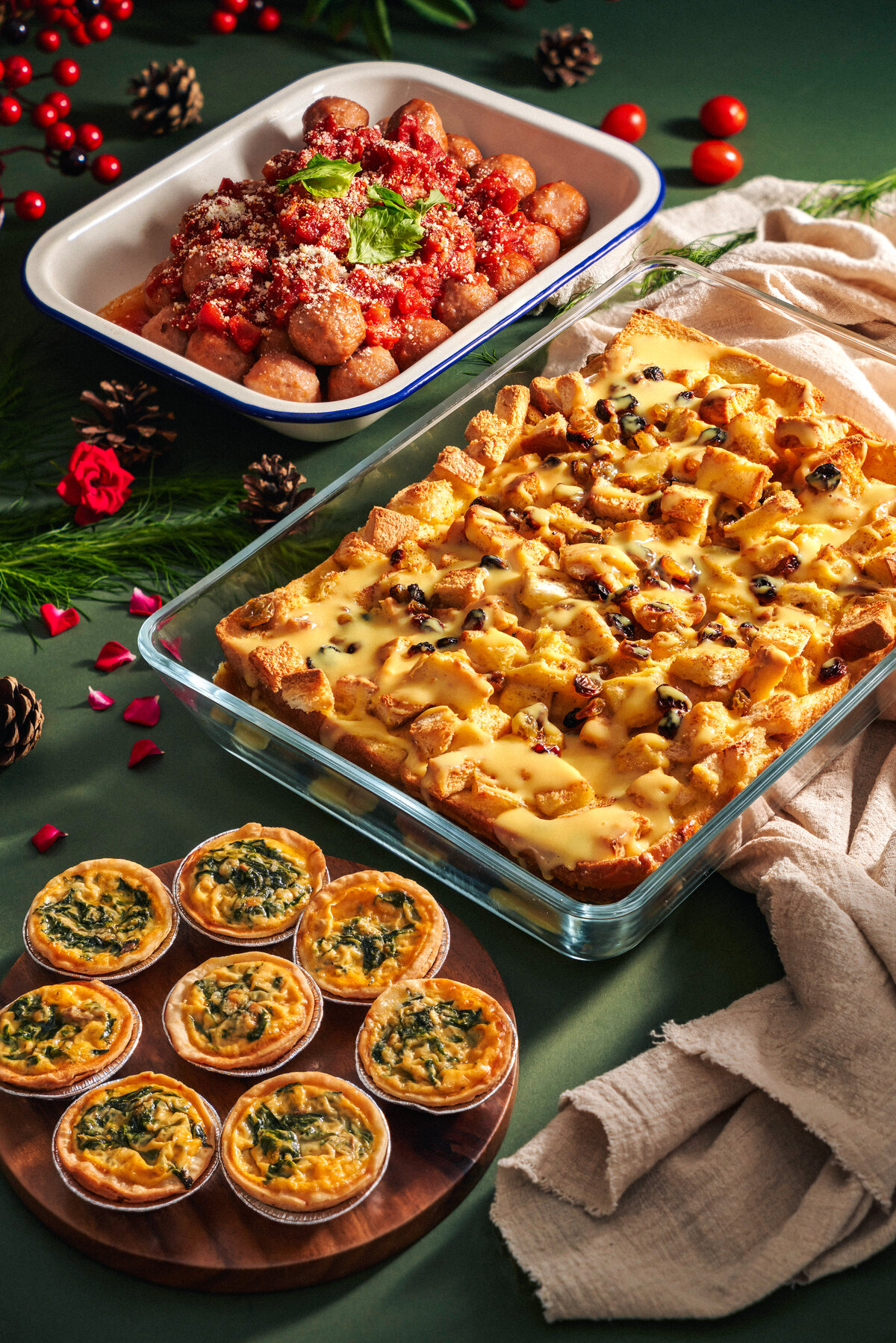 Four Seasons Catering festive bakes spread — festive food photography Singapore by GradePixel