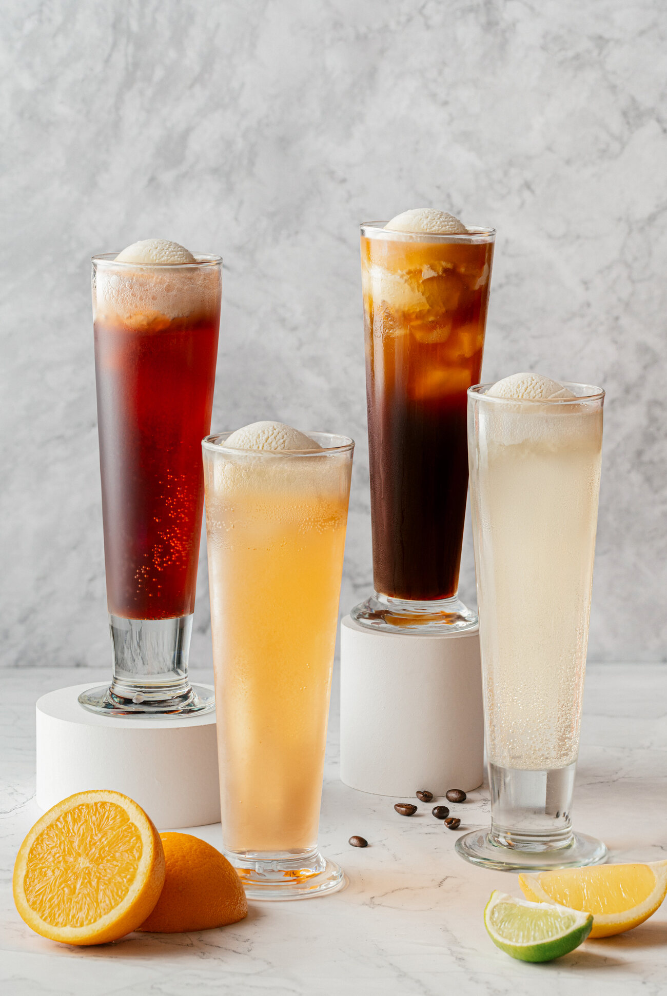 Häagen-Dazs beverage line-up of floats and iced drinks — food and beverage photography Singapore