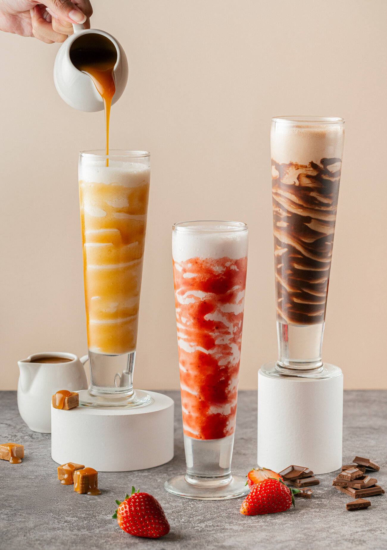 Häagen-Dazs parfait float drinks with caramel pour — food and beverage photography Singapore