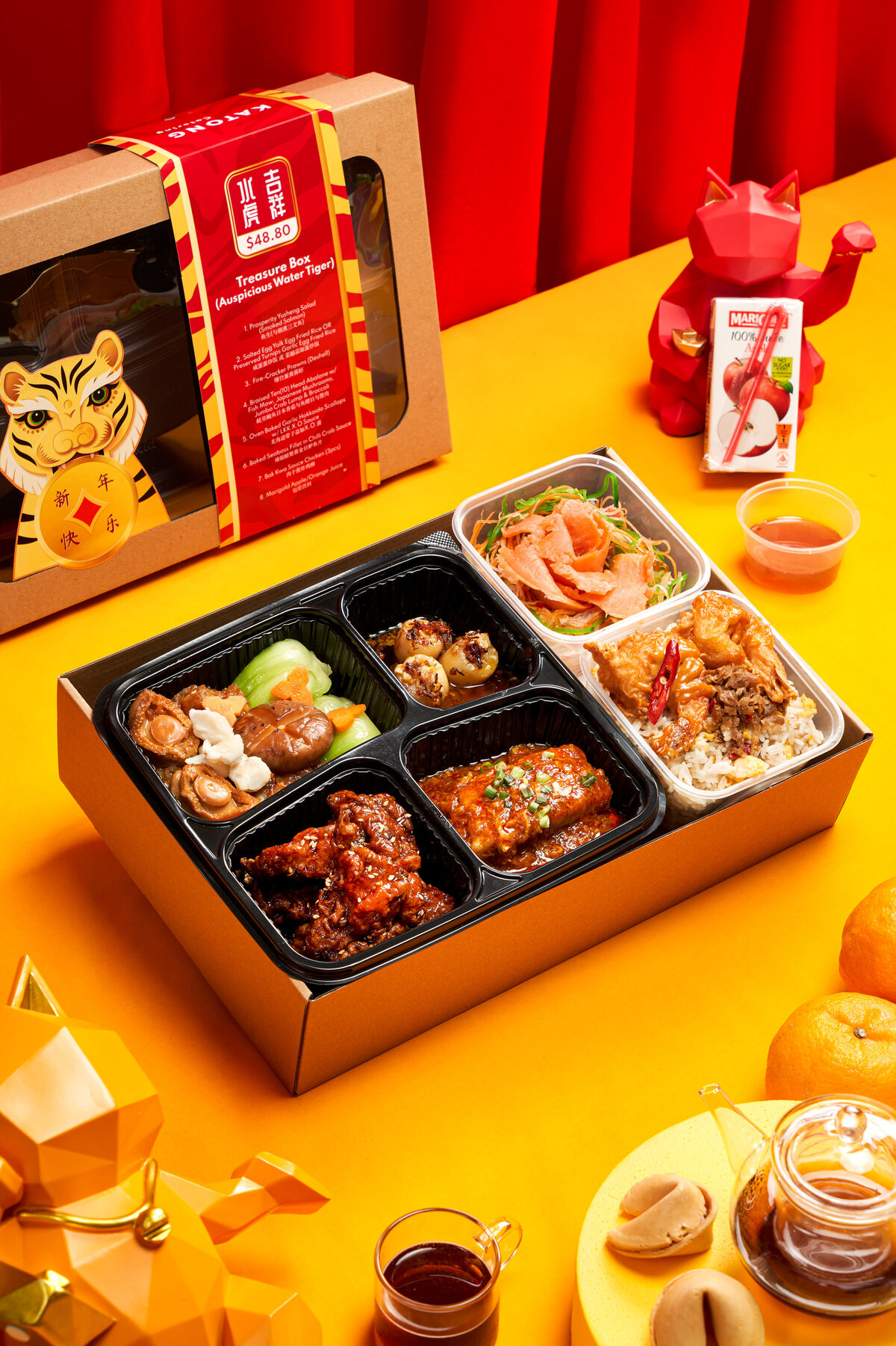 Katong Catering Chinese New Year bento gift box — commercial food photography for delivery