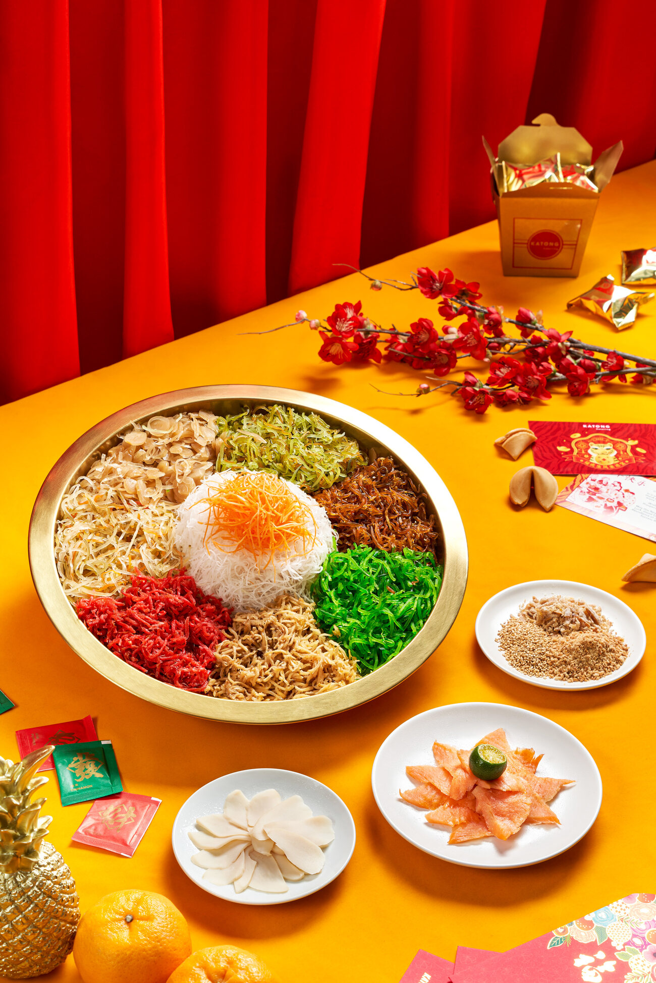 Katong Catering yusheng lo hei prosperity toss platter — Chinese New Year food photography