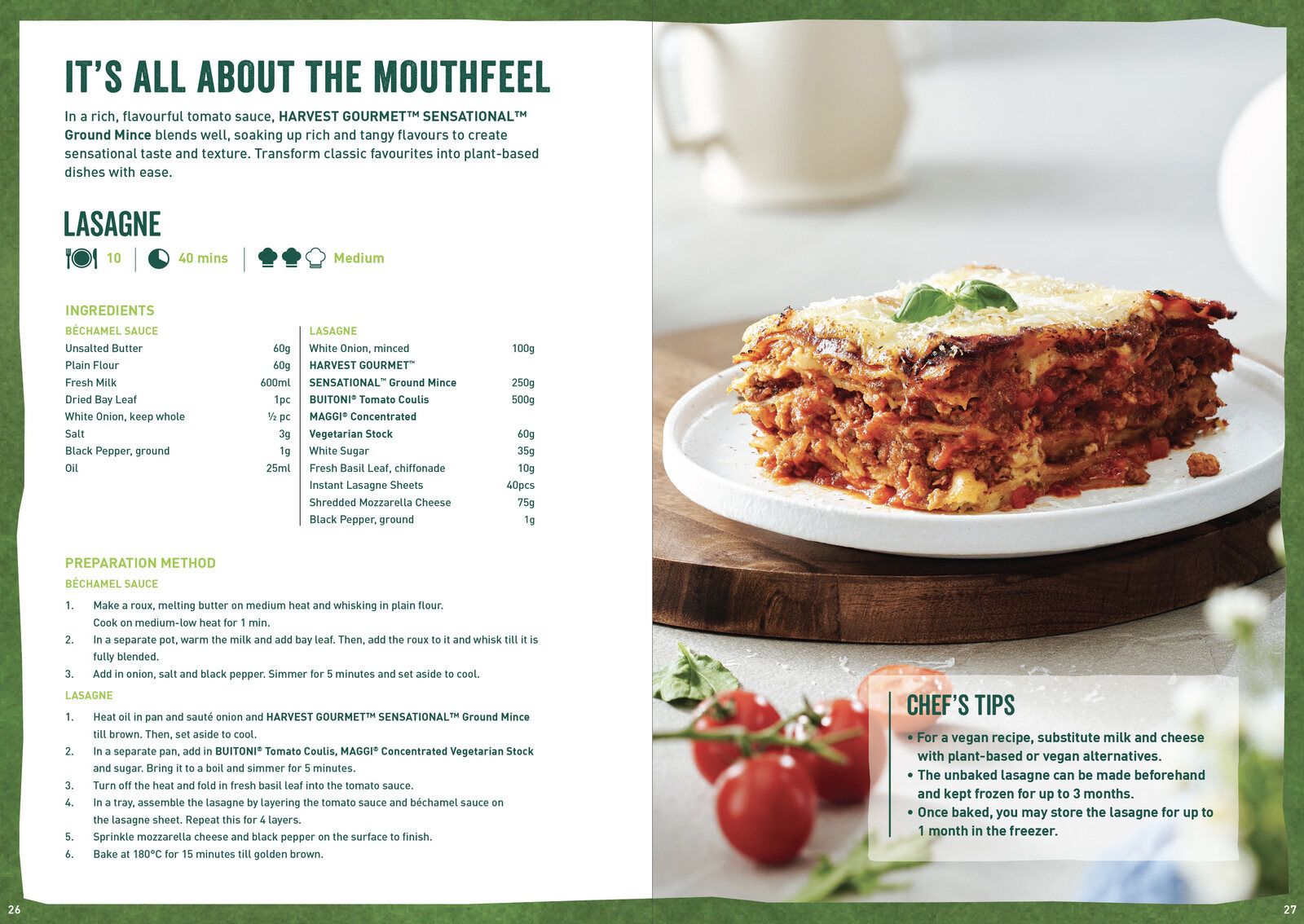 Nestlé Harvest Gourmet recipe book lasagne spread — recipe photography Singapore