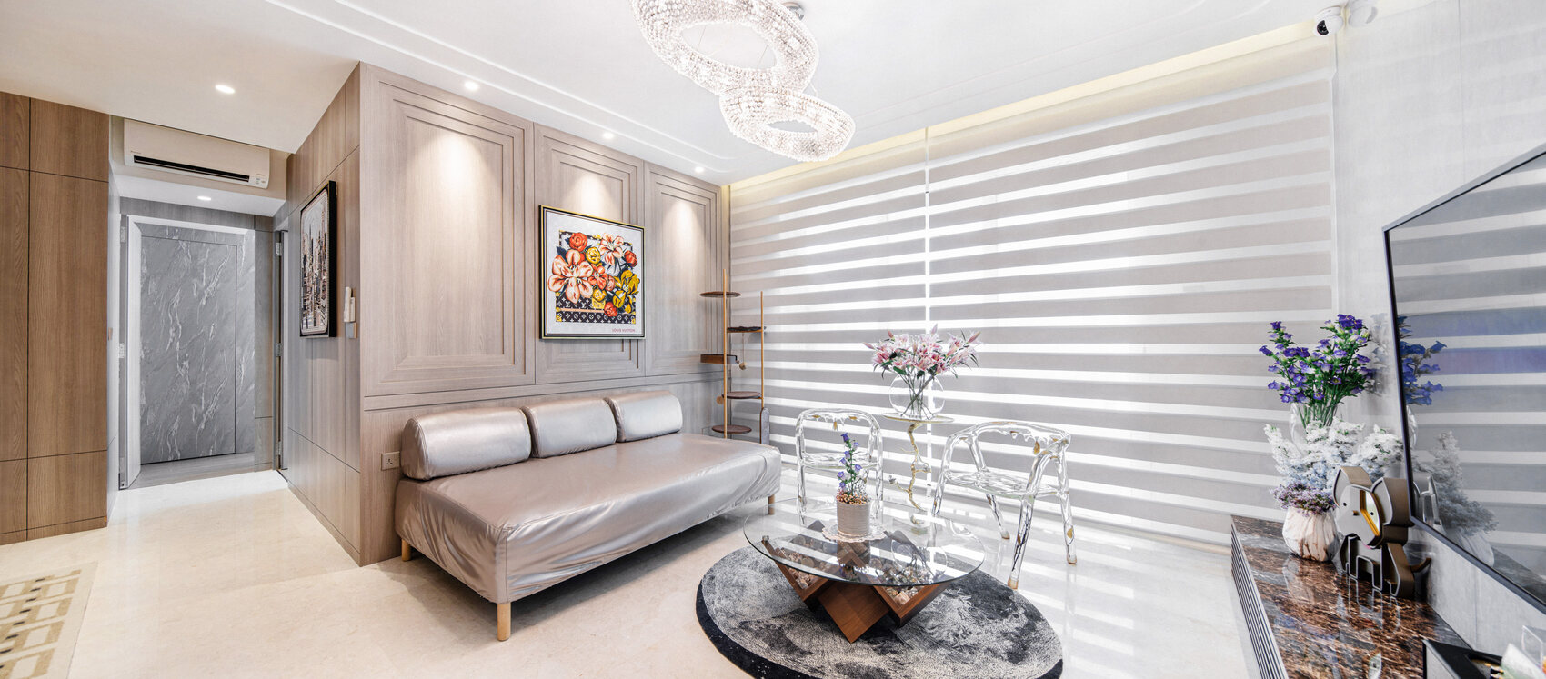 Premium residential interior living room with feature wall and marble — interior photography Singapore by GradePixel
