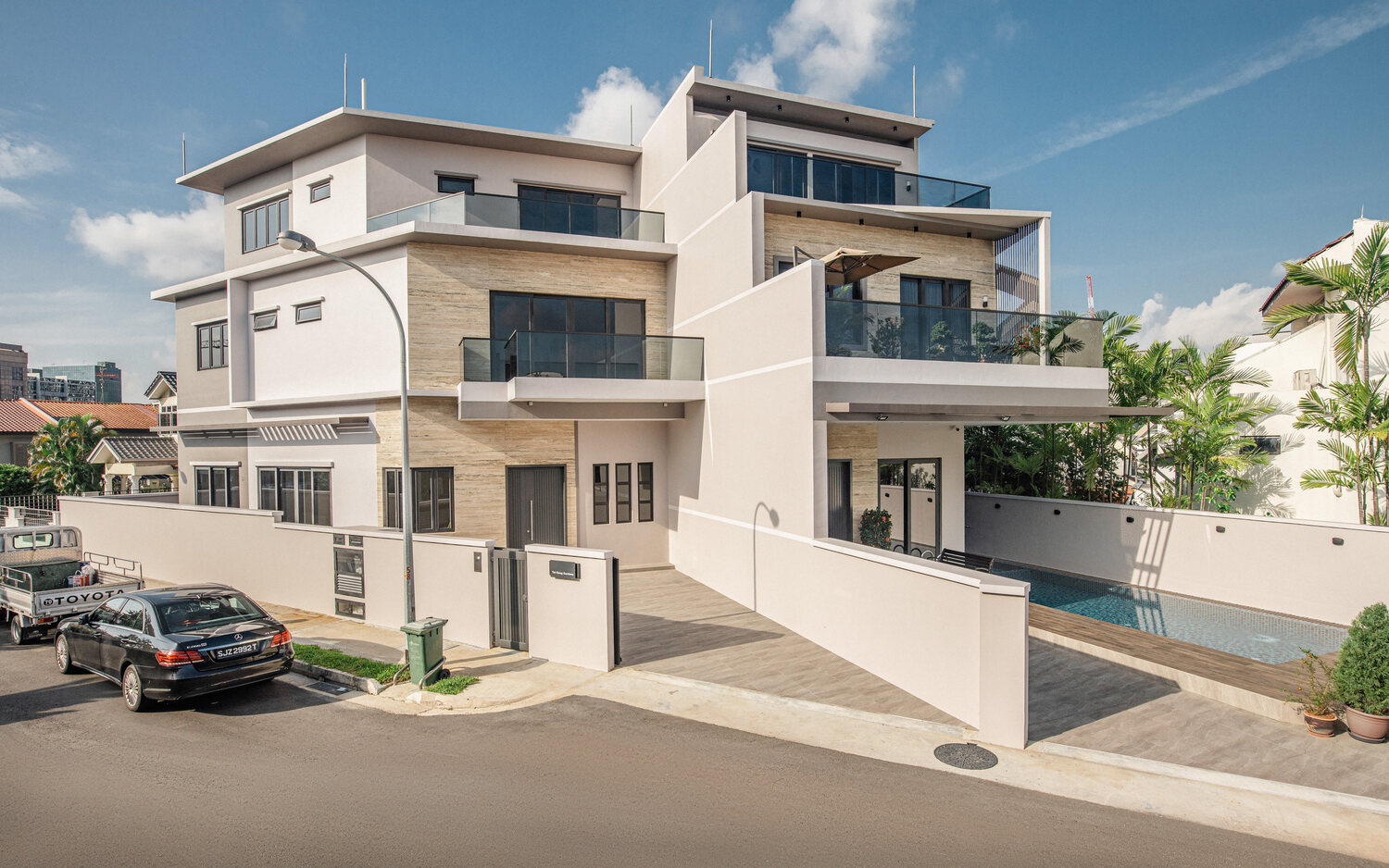 Tai Keng semi-detached home exterior facade by day — architecture photography Singapore